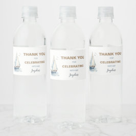Editierbares Sailboat Water Flasche Label - blau
