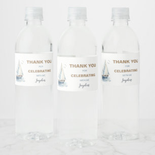 Editierbares Sailboat Water Flasche Label - blau