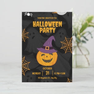Editierbares Schwarz-Orange-Pumbkin-Halloween-Part Einladung