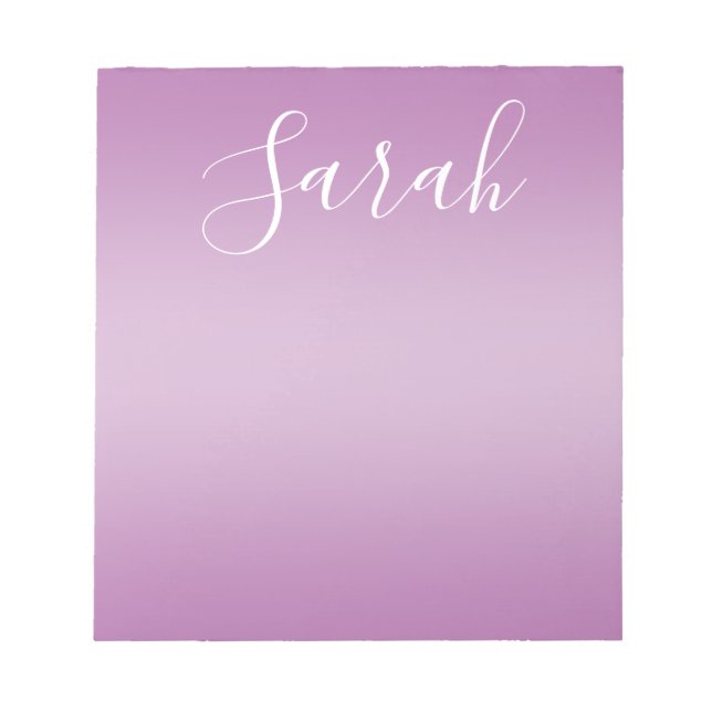Editierbares Soft Mauve Ombre & White Text Script Notizblock (Vorderseite)