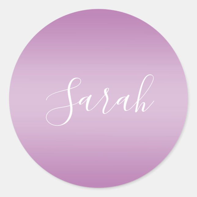 Editierbares Soft Mauve Ombre & White Text Script Runder Aufkleber (Vorderseite)