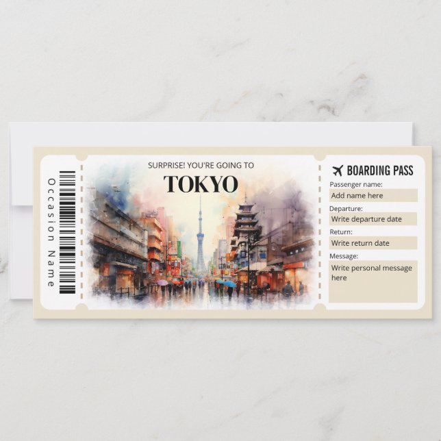 Editierbares Ticket für den Tokyo Boarding Pass Fl Einladung (Vorderseite)