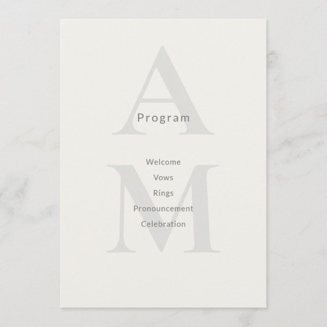 Editorial Initial Minimal Wedding Program Card Programm (Vorderseite)