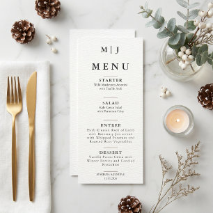 Editorial Minimalistische Winterhochzeitsmonogramm Menükarte