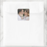 Editorial Photo Modern Wedding Quadratischer Aufkleber<br><div class="desc">Modern editorial style wedding stickers with your names in bold typography over your favorite photo.  A clean and simple design for a wedding during any time of year.</div>