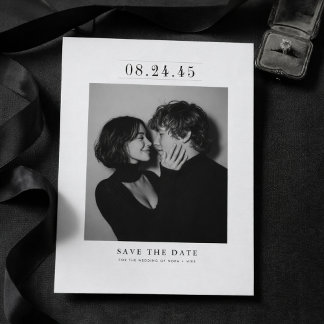Editorial Serif Black & White Photo Save the Date