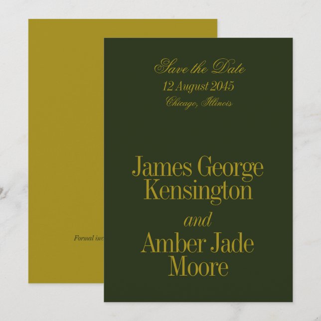 Editorial Style Olivgrün Chartreuse Hochzeit Save The Date (Vorne/Hinten)