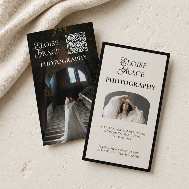 Editorisches Skript Qr-Code und Foto Beruflich Visitenkarte (Editorial Script Qr Code and Photo Professional Business Card)