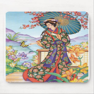 Edle Frau mit Sonnenschirm Mousepad