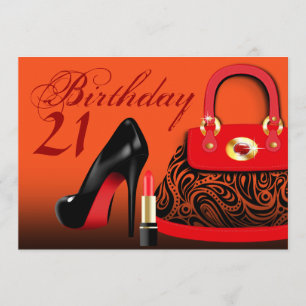 Edle Handtasche, hohe Absätze und Lippenstift 21.  Einladung