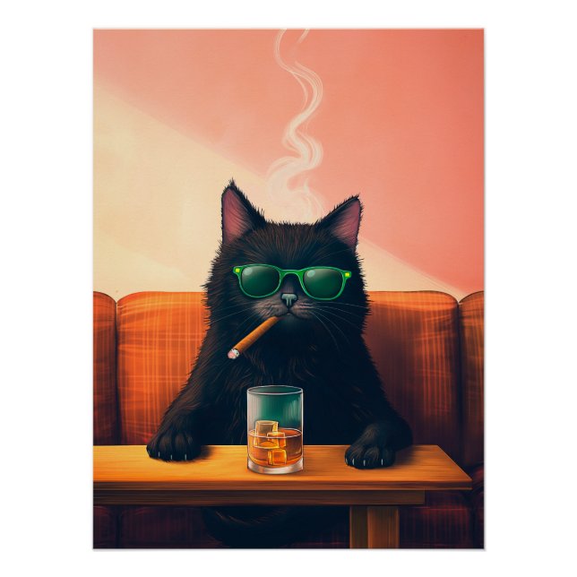 Edle Katze trinkt Whiskey Poster (Vorderseite)