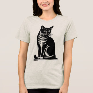 Edle Katzen-Holzschnitt-Optik Tri-Blend Shirt
