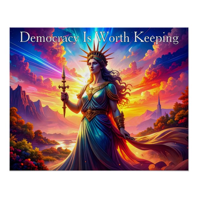 Edle Lady Liberty Demokratie ist es wert, bewahrt  Poster (Vorderseite)