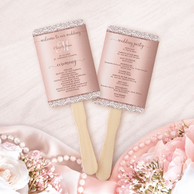 Edle Rose Gold Glitzer Hochzeitsprogramm Fächer (Von Creator hochgeladen)