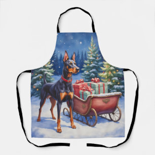Edler Dobermann bewacht Weihnachtsschlitten Winter Schürze