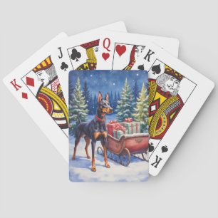 Edler Dobermann bewacht Weihnachtsschlitten Winter Spielkarten