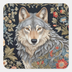 Edler Grauer Wolf - Inspiriert von William Morris Quadratischer Aufkleber