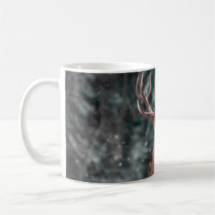 Edler Hirschmann im winterlichen Schneewald. Künst Kaffeetasse