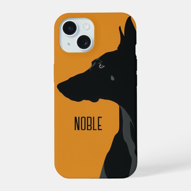 Edler schwarzer Dobermann iPhone 15 Hülle (Rückseite)