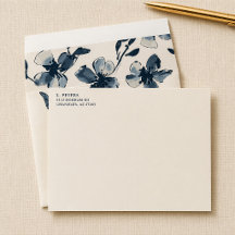 Edler Umschlag mit Linie Blaue Aquarellblumen