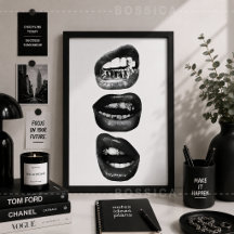Edles Modeposter Schwarz-Weiß-Lippen-Wandkunst