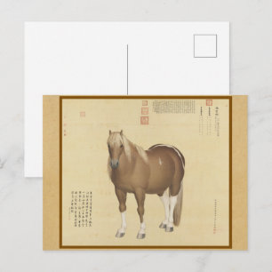 Edles Rötliches Pferd - Traditioneller Seidendruck Postkarte