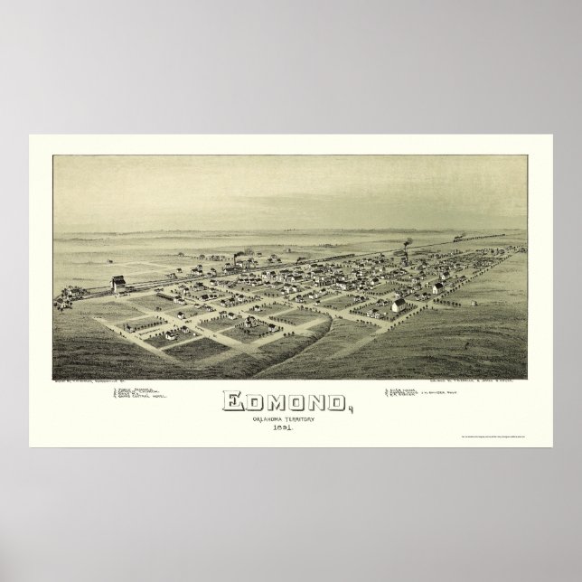 Edmond, OK Panorama Karte - 1891 Poster (Vorne)