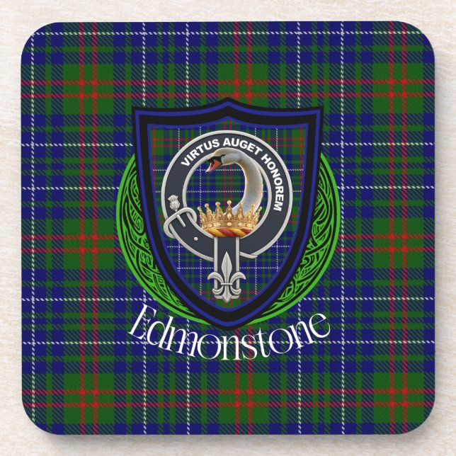 Edmonstone Scottish Clan Tartan & Crest Getränkeuntersetzer (Vorderseite)