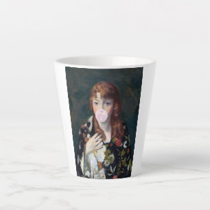 Edna bläst einen rosa Kaugummi Milchtasse