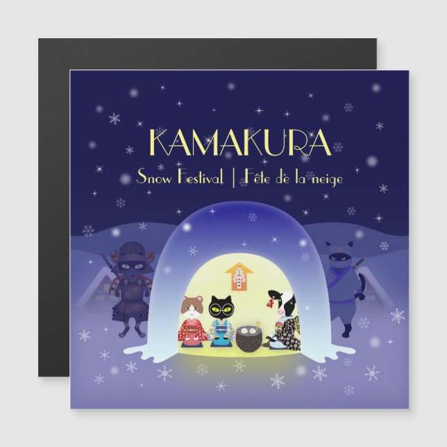 Edo-Nekos schneesichere Feier Magnetkarte (Vorne/Hinten)