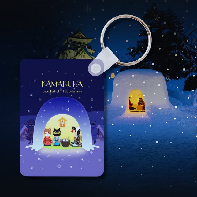 Edo-Nekos Snowy Celebration Rectangle Schlüsselanhänger (Edo-Neko's Snowy Celebration Rectangle Keychain)