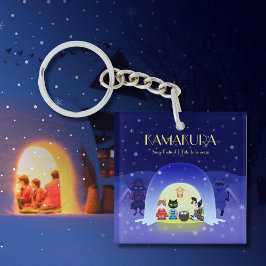 Edo-Nekos Snowy Celebration Square Schlüsselanhänger