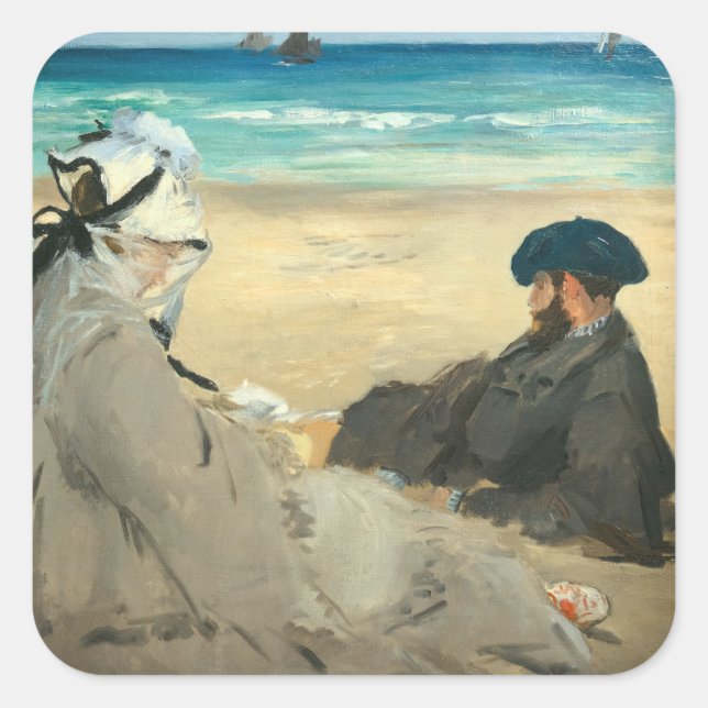 Edouard Manet - Am Strand Quadratischer Aufkleber (Vorderseite)