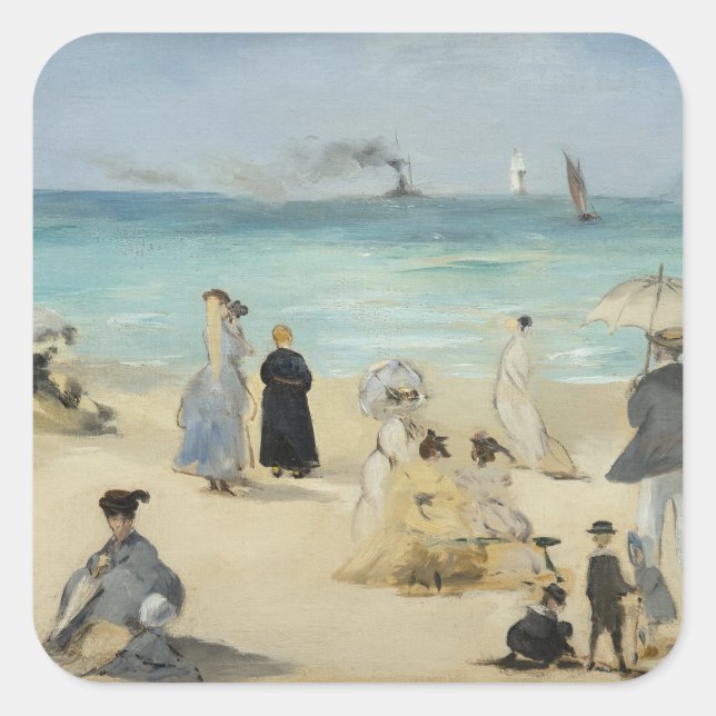 Edouard Manet - Am Strand von Boulogne-sur-Mer Quadratischer Aufkleber (Vorderseite)