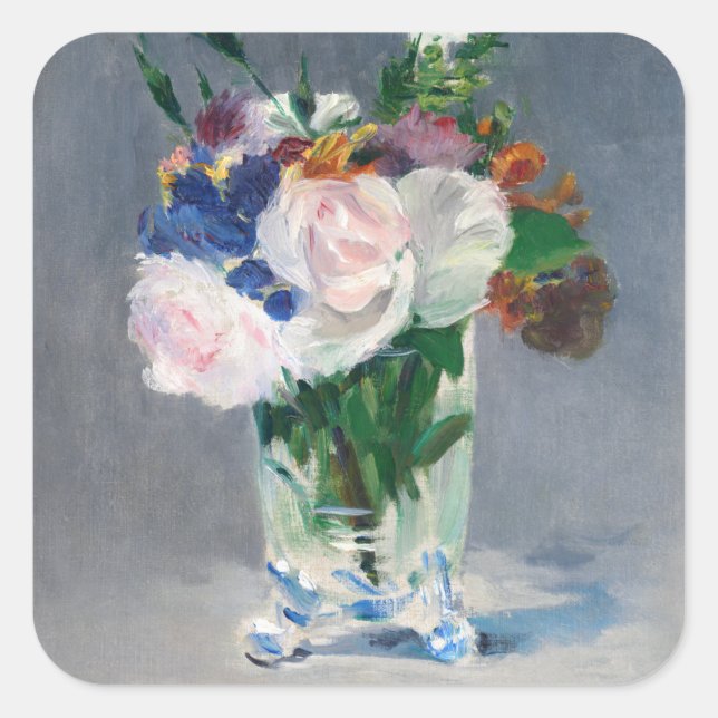 Edouard Manet - Blume in einer Kristallvase Quadratischer Aufkleber (Vorderseite)