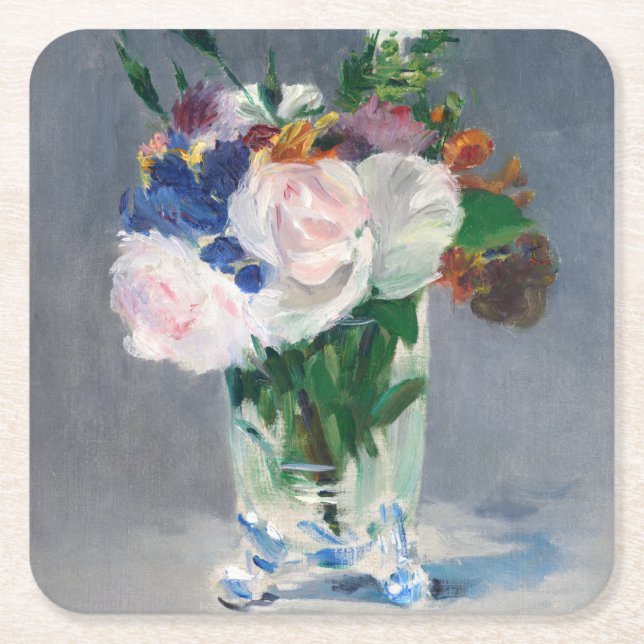 Edouard Manet - Blume in einer Kristallvase Rechteckiger Pappuntersetzer (Vorderseite)