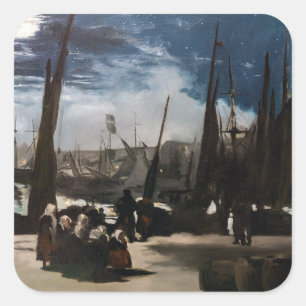 Edouard Manet - Der Hafen von Boulogne bei Mondlic Quadratischer Aufkleber