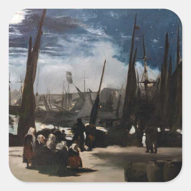 Edouard Manet - Der Hafen von Boulogne durch Mondl Quadratischer Aufkleber (Vorderseite)