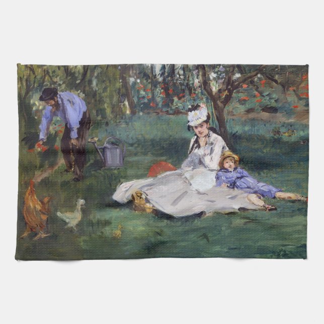 Edouard Manet - Die Familie Monet im Garten Geschirrtuch (Horizontal)