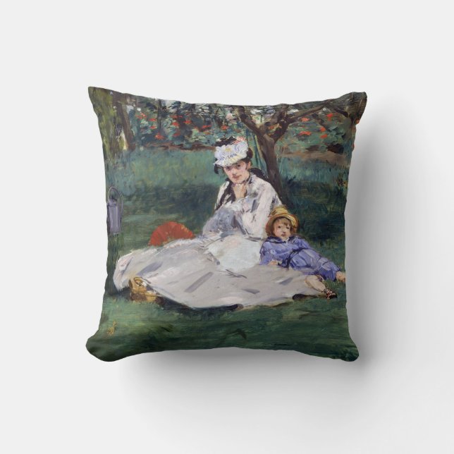 Edouard Manet - Die Familie Monet im Garten Kissen (Vorderseite)