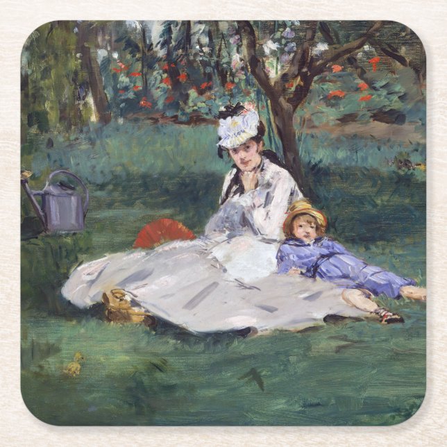 Edouard Manet - Die Familie Monet im Garten Rechteckiger Pappuntersetzer (Vorderseite)