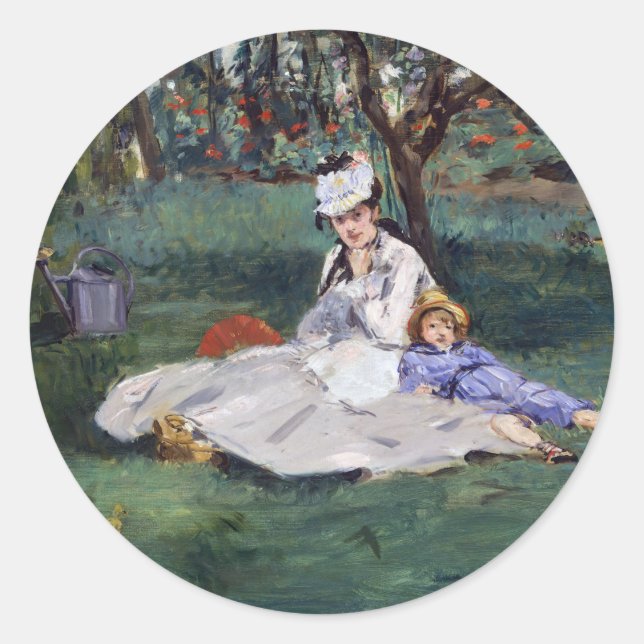Edouard Manet - Die Familie Monet im Garten Runder Aufkleber (Vorderseite)