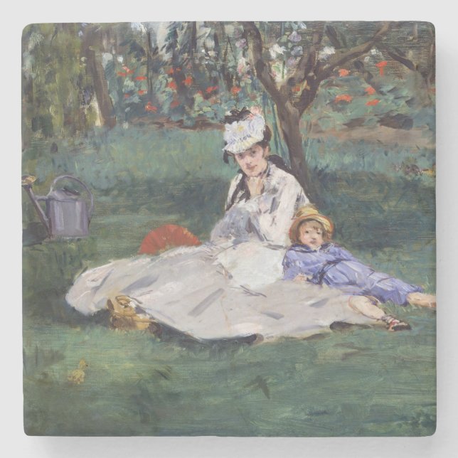 Edouard Manet - Die Familie Monet im Garten Steinuntersetzer (Vorderseite)