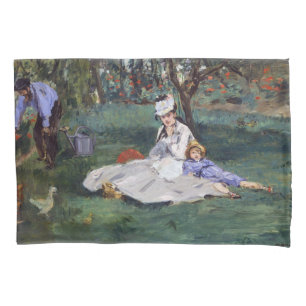 Edouard Manet - Die Familie Monet in ihrem Garten Kissenbezug