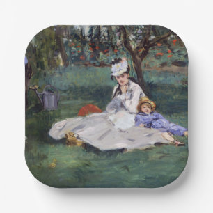 Edouard Manet - Die Familie Monet in ihrem Garten Pappteller