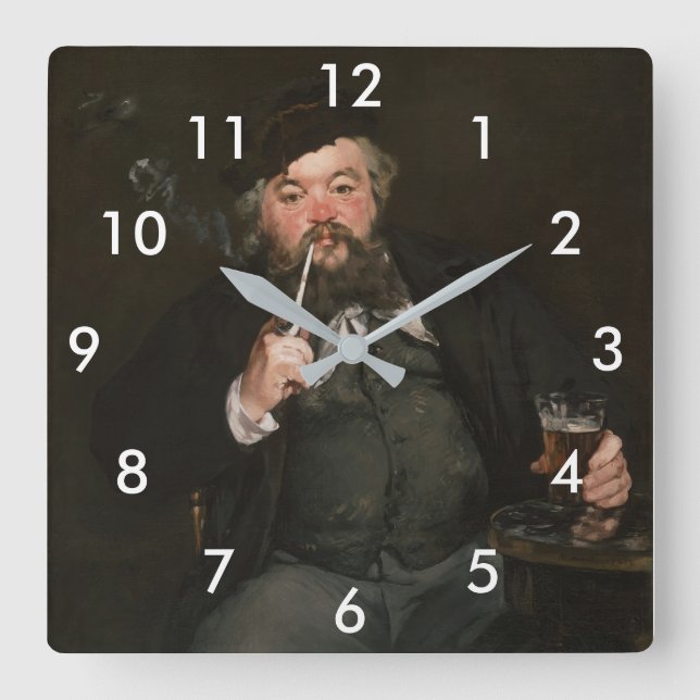 Edouard Manet - Ein gutes Glas Bier / Le bon bock Quadratische Wanduhr (Vorderseite)