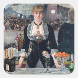 Edouard Manet - Eine Bar in den Folies-Bergere Quadratischer Aufkleber
