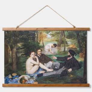 Edouard Manet - Mittagessen im Gras Wandteppich Mit Holzrahmen