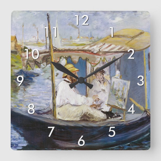 Edouard Manet - Monet in seinem Studio-Boot Quadratische Wanduhr (Vorderseite)