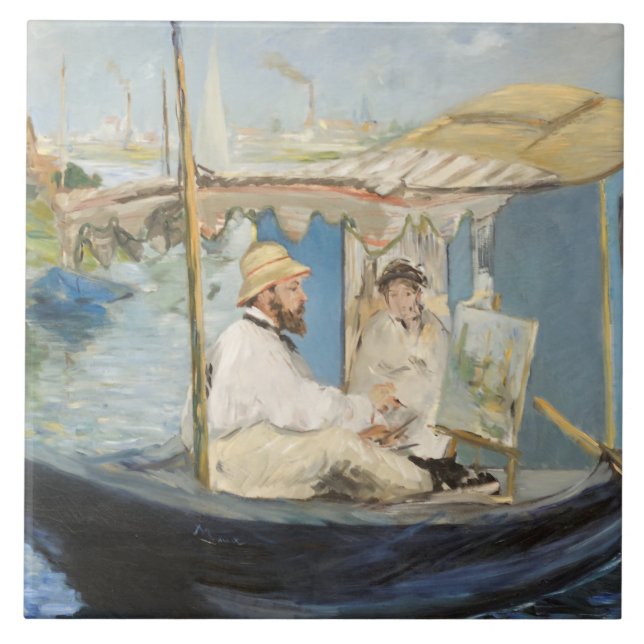 Edouard Manet - Monetmalerei auf seinem Studio-Boo Fliese (Vorderseite)